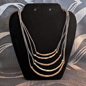 Chico's Bold Brass and Gold Tone Multi Strand Leather Necklace